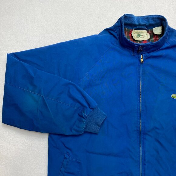 Vintage Izod Lacoste Bomber Jacket Men's L Blue Navy Plaid Lined Full Zip - Picture 7 of 16